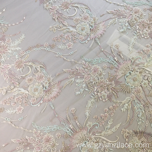 Light Color Handwork Beaded Bridal Dress Fabric